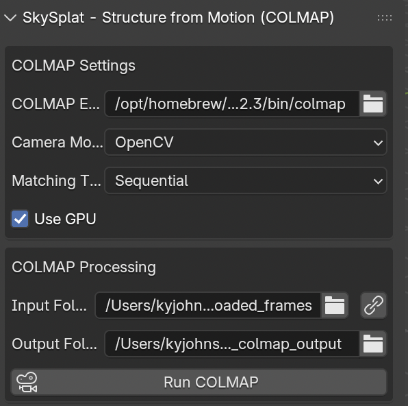 COLMAP Panel