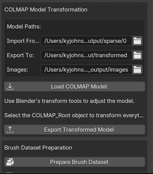 COLMAP Transformation Panel